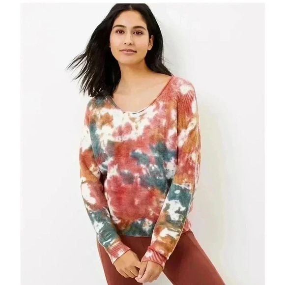 Lou & Grey Tie Dye Purled Knit Scoop Neck Sweater Size XS - Picture 2 of 8